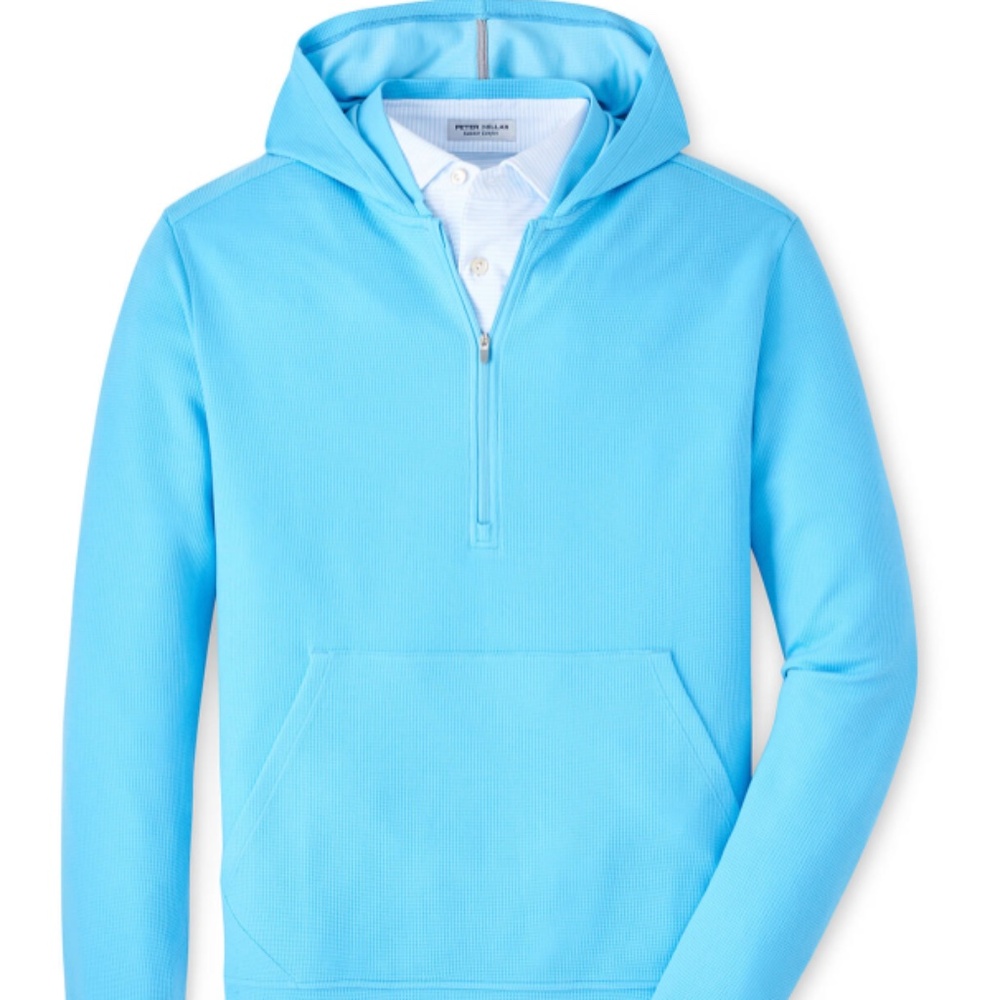 Peter Millar Men's XL Maya Blue Grid Performance Half-Zip Hoodie MSRP $165 - Picture 3 of 10
